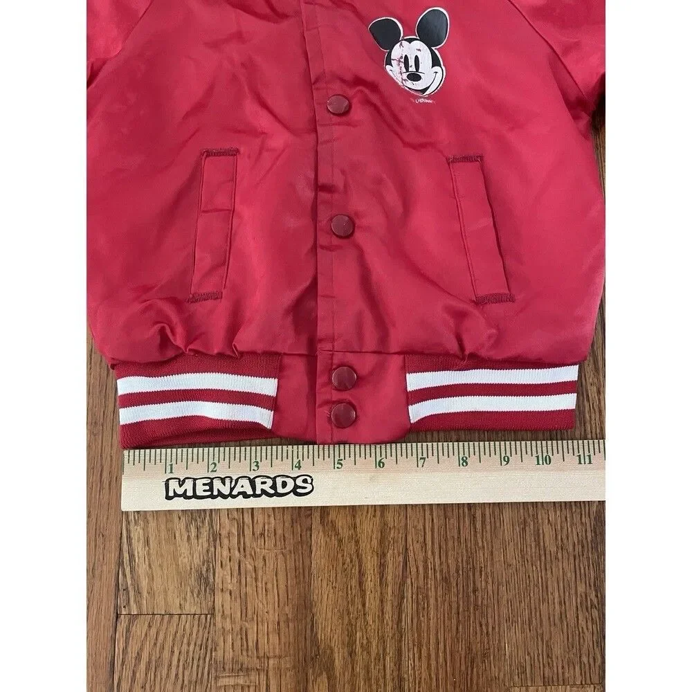 Vintage Mickey Mouse Satin Jacket Kids Size 5 Disney Red Bomber 80s 90s